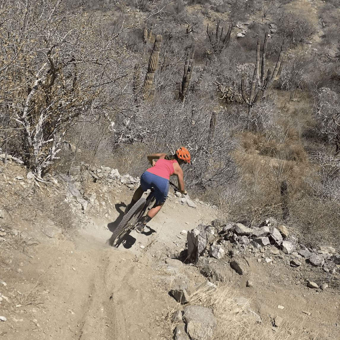 Natasha Lockey riding her mountain bike in the Baja